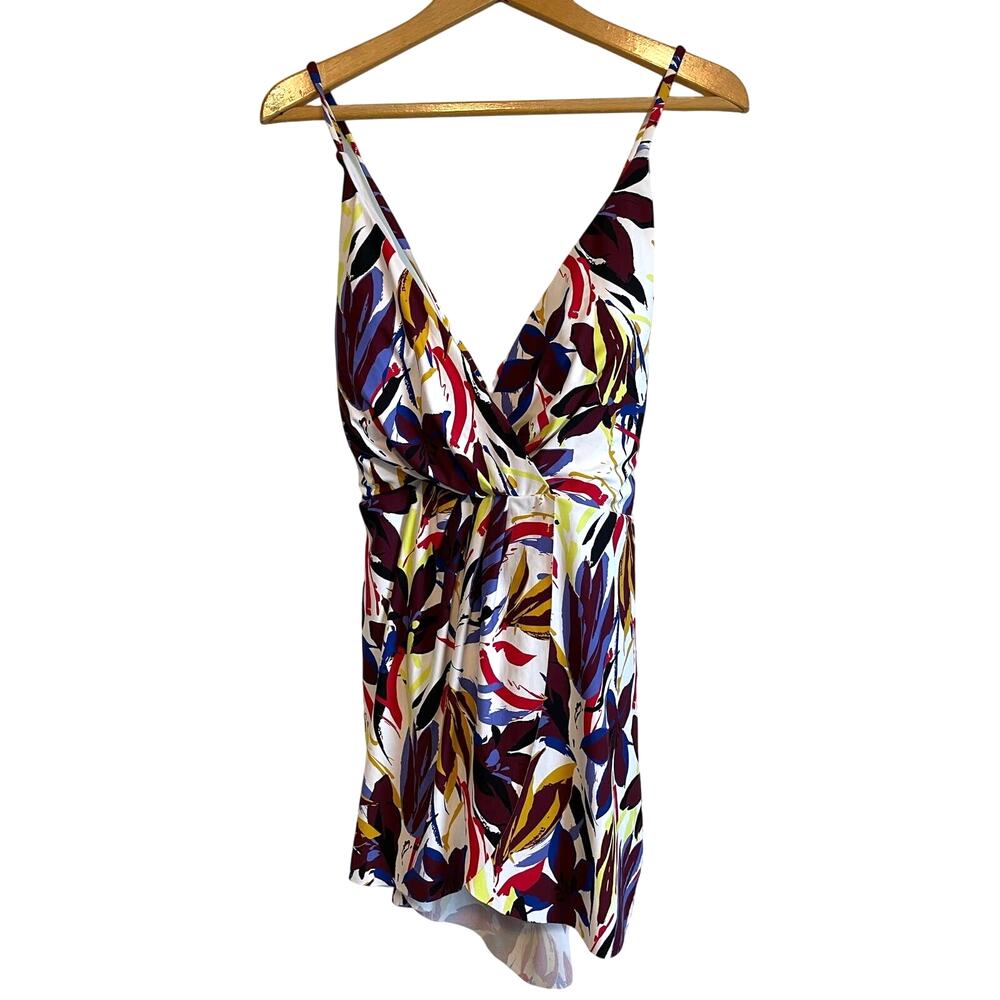 Sonnet Shores floral swim dress colorful pleated padded wireless. Size 16